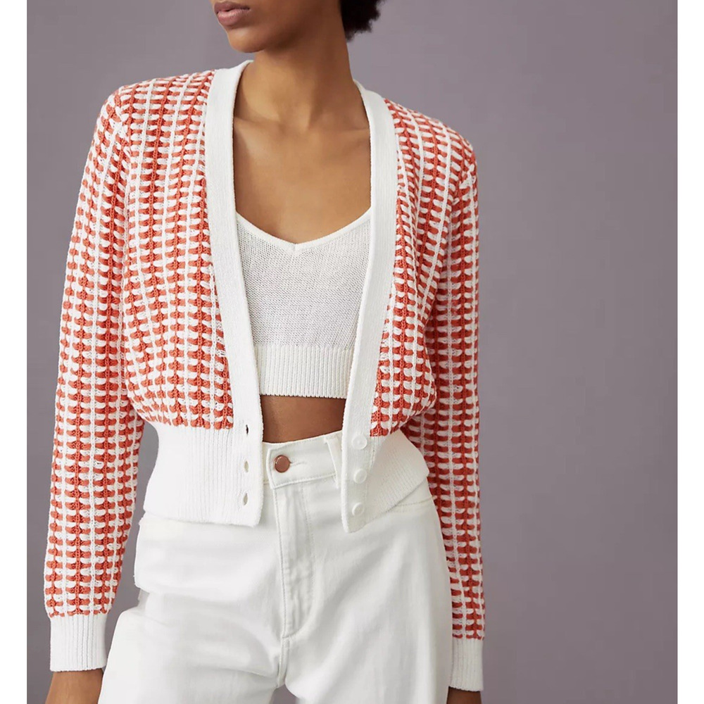 Maeve by Anthropologie Coral and White Cardigan Sweater